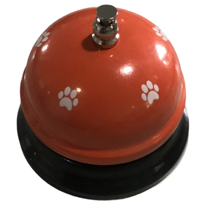 Clopotel Metalic Multifunctional, Flippy, Portocaliu cu Imprimeu Labuta Alba, 7.5x7.5x6.5 cm, Dresaj, Receptie,
