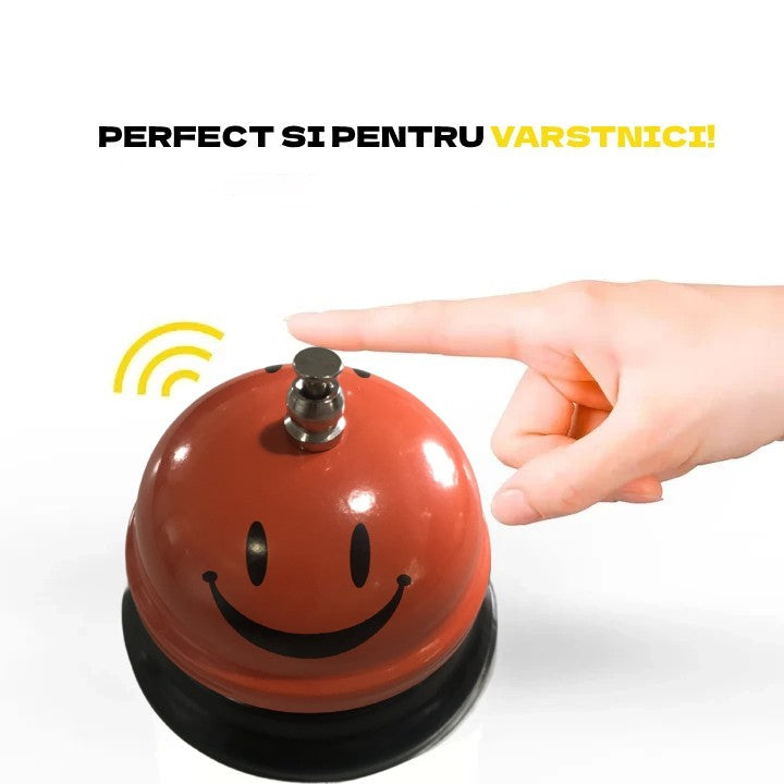 Clopotel Metalic Multifunctional, Flippy, Portocaliu cu Imprimeu Smiley Face, 7.5x7.5x6.5 cm, Receptie, Restaurant,