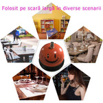 Clopotel Metalic Multifunctional, Flippy, Portocaliu cu Imprimeu Smiley Face, 7.5x7.5x6.5 cm, Receptie, Restaurant,
