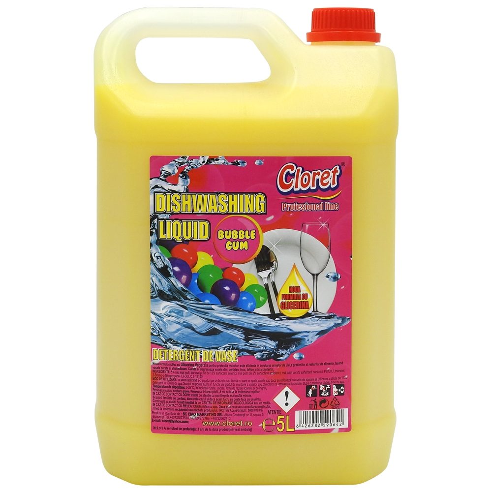 Detergent Lichid pentru Vase, Cloret, Bubble Gum, 5 L