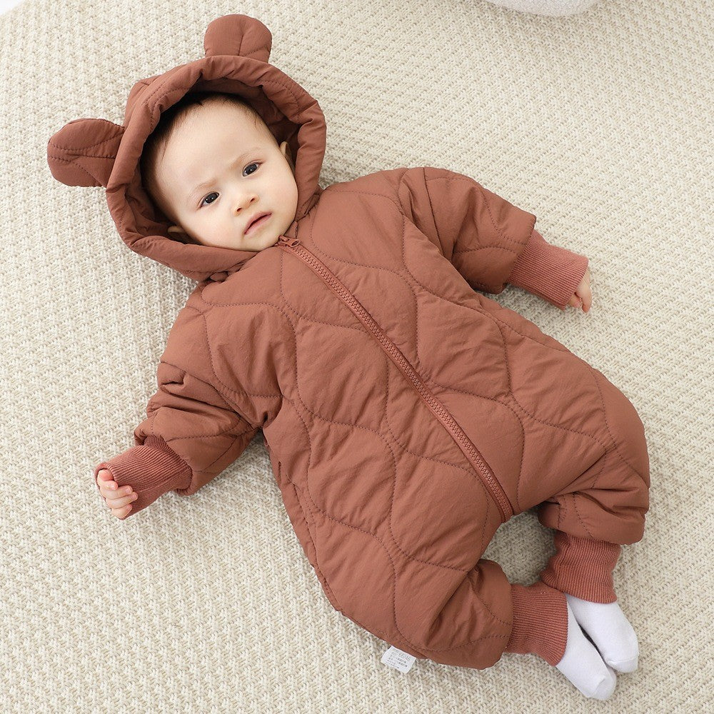 Combinezon de Iarna, Flippy, pentru Bebelusi, din Bumbac, cu Urechi, Mansete Elastice, Unisex, 66 cm, Visiniu