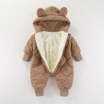 Combinezon de Iarna, Flippy, pentru Bebelusi, din Bumbac, cu Urechi, Mansete Elastice, Unisex, 66 cm, Maro