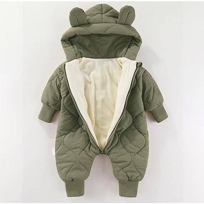 Combinezon de Iarna, Flippy, pentru Bebelusi, din Bumbac, cu Urechi, Mansete Elastice, Unisex, 66 cm, Verde