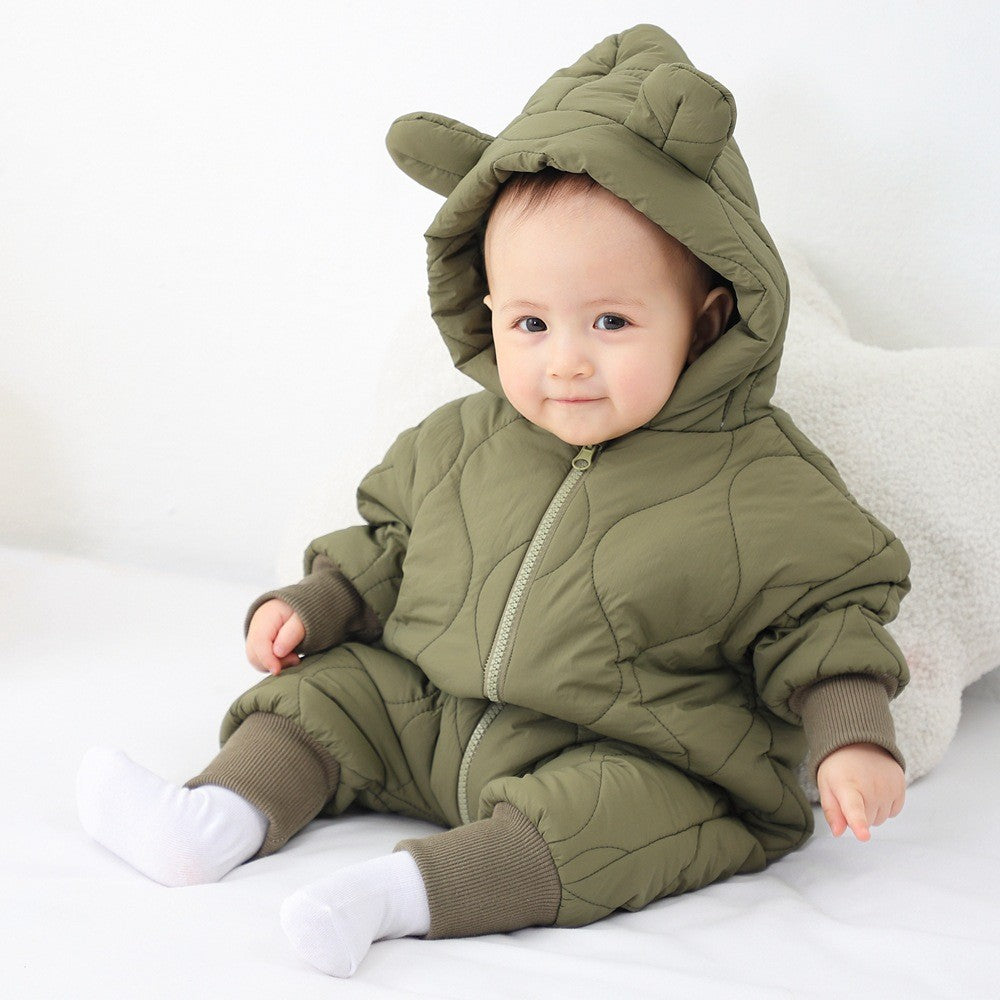 Combinezon de Iarna, Flippy, pentru Bebelusi, din Bumbac, cu Urechi, Mansete Elastice, Unisex, 73 cm, Verde