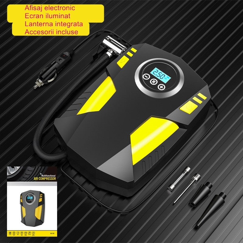 Compresor Auto Portabil cu Lanterna si Afisaj Electornic Flippy, DC 12V, 120W, 35L/min, Cablu de alimentare 3m, Pompa