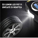 Compresor Auto Portabil cu Lanterna si Afisaj Electornic Flippy, DC 12V, 120W, 35L/min, Cablu de alimentare 3m, Pompa
