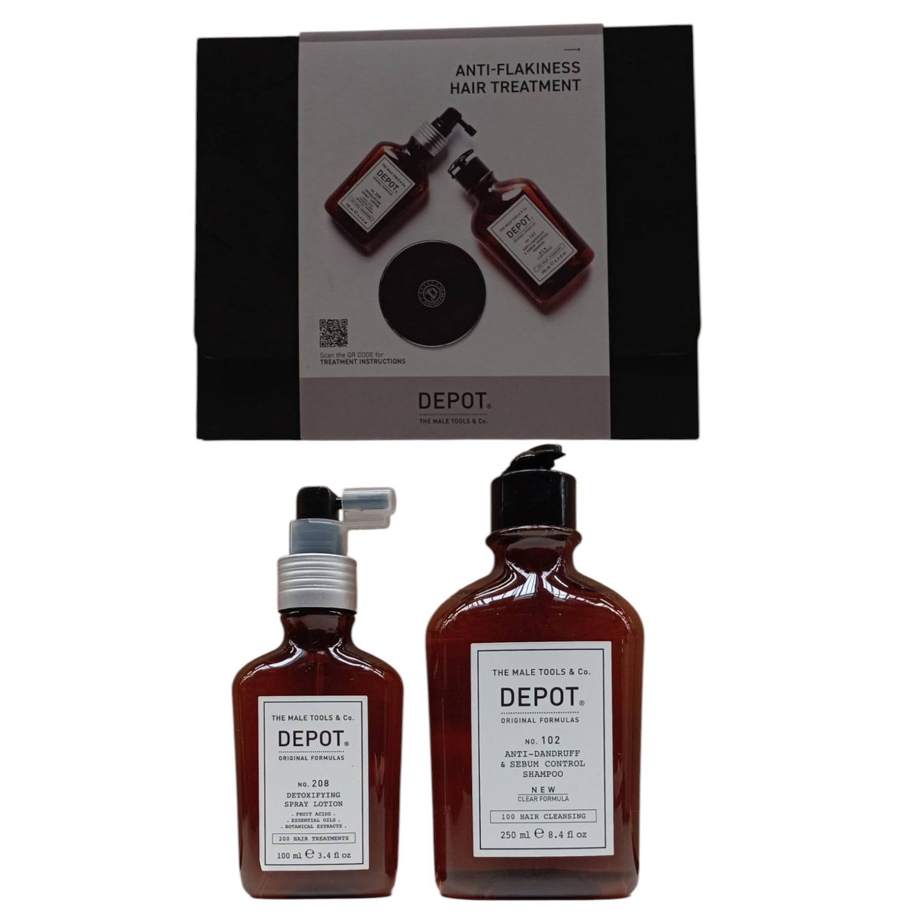 Consumer Kit C Set Depot: 100 Hair Cleansing No. 102, Botanical Complex, Hair Shampoo, Anti-Dandruff & Sebum Control, 250 ml + 200 Hair Treatments No. 208, Botanical Complex, Leave-In Scalp Treatment Lotion, For Detoxing, 100 ml - Olmarkt