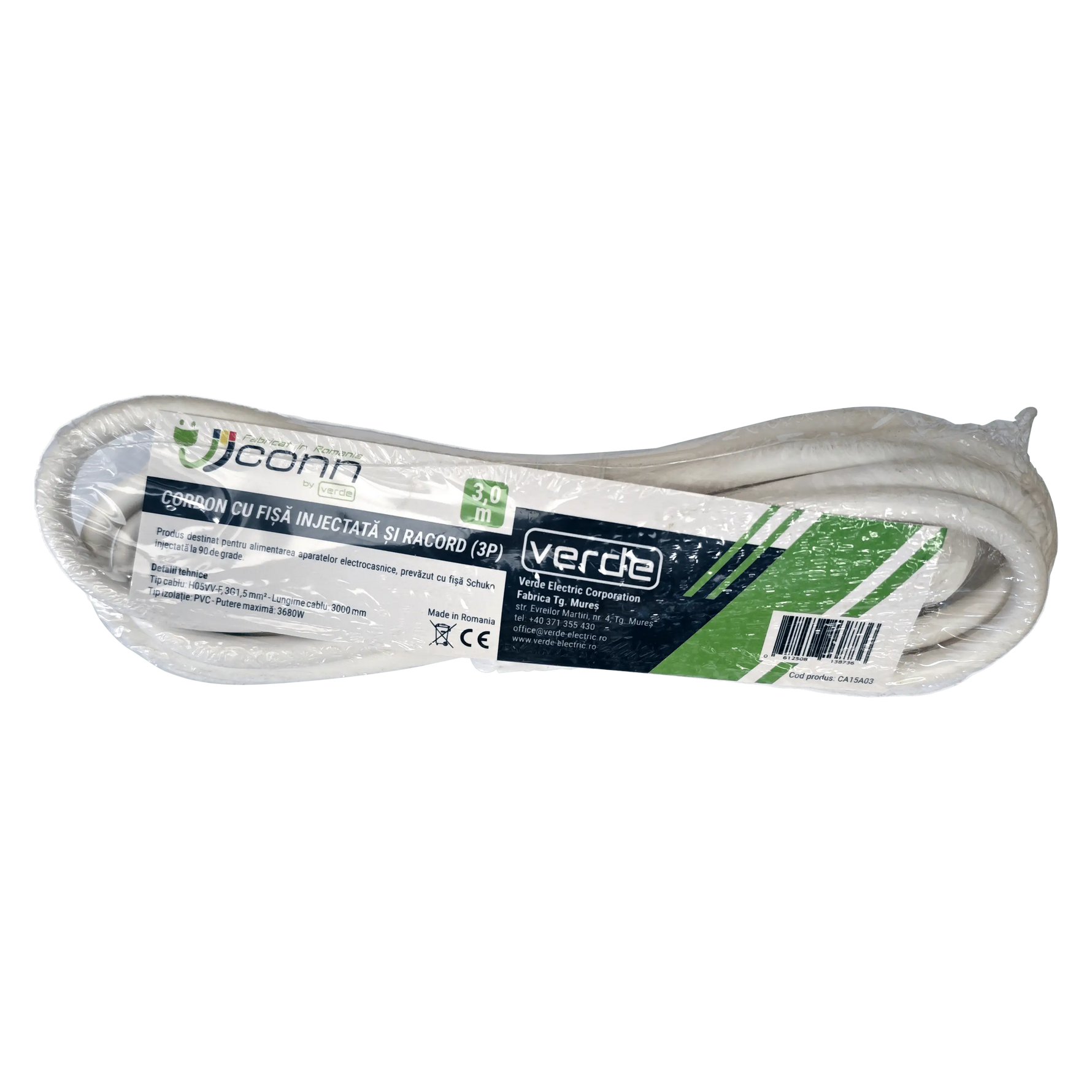 Cordon alimentare Schuko - fire libere 2m alb 16A 3500W 3x1.5mm2 cupru 3G1.5 Wconn CA15A02