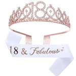 Set 2 Piese pentru Majorat, Flippy, 15 x 13 x 5 cm, Coronita Printesa Rose si Panglica 18&amp;Fabulous, Alb