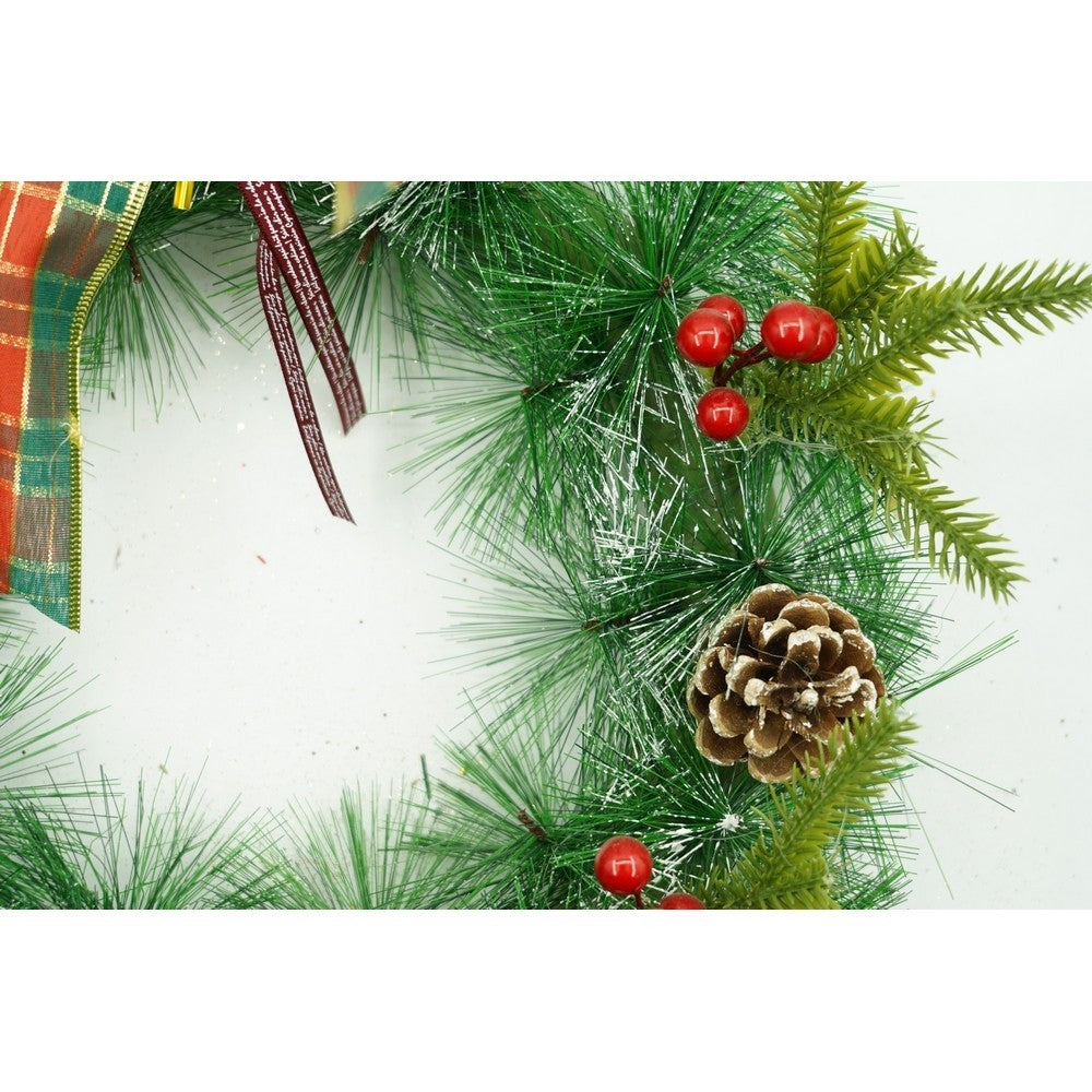 Coronita de Craciun pentru usa, Rosu/Verde, 40 cm, PVC, Artificiala, Decorata, Interior/Exterior, Flippy