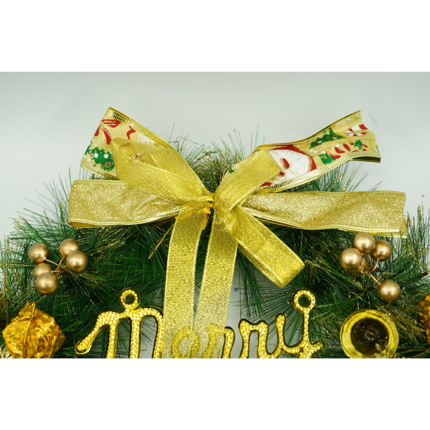 Coronita de Craciun pentru usa, Verde/Auriu, 40 cm, PVC, Artificiala, Decorata, Interior/Exterior, Flippy