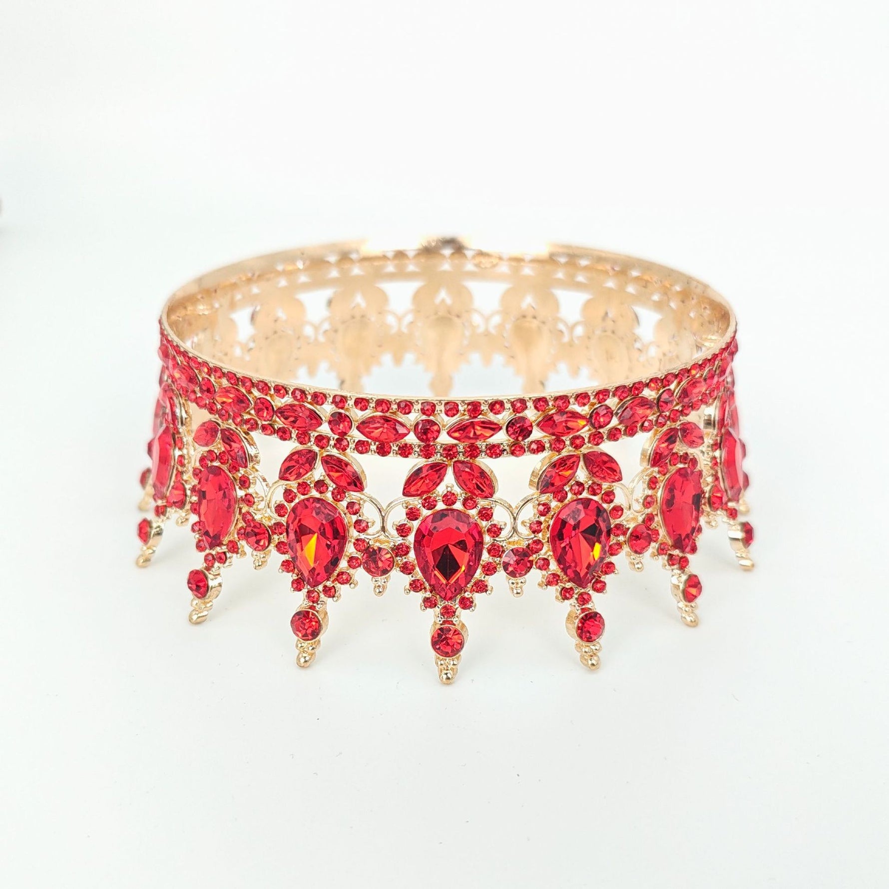 Diadema, Flippy, din Aliaj, cu Cristale, Accesoriu Par, Aniversare, Nunta, Petrecere, 15.5 x 5.3 cm, Rosu