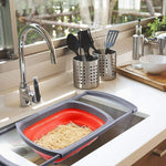 Cos de Scurgere Retractabil pentru Chiuveta, Flippy, cu Filtru, pentru Fructe si Legume, de Uz Casnic, 39x12 cm, Design