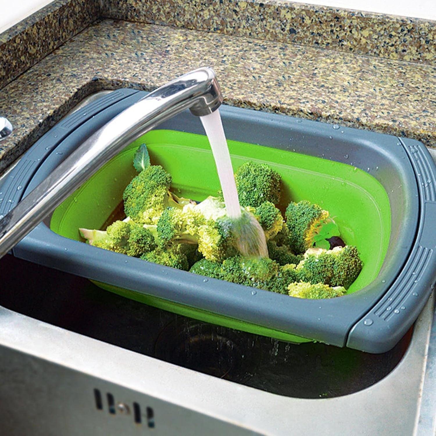 Cos de Scurgere Retractabil pentru Chiuveta, Flippy, cu Filtru, pentru Fructe si Legume, de Uz Casnic, 39x12 cm, Design