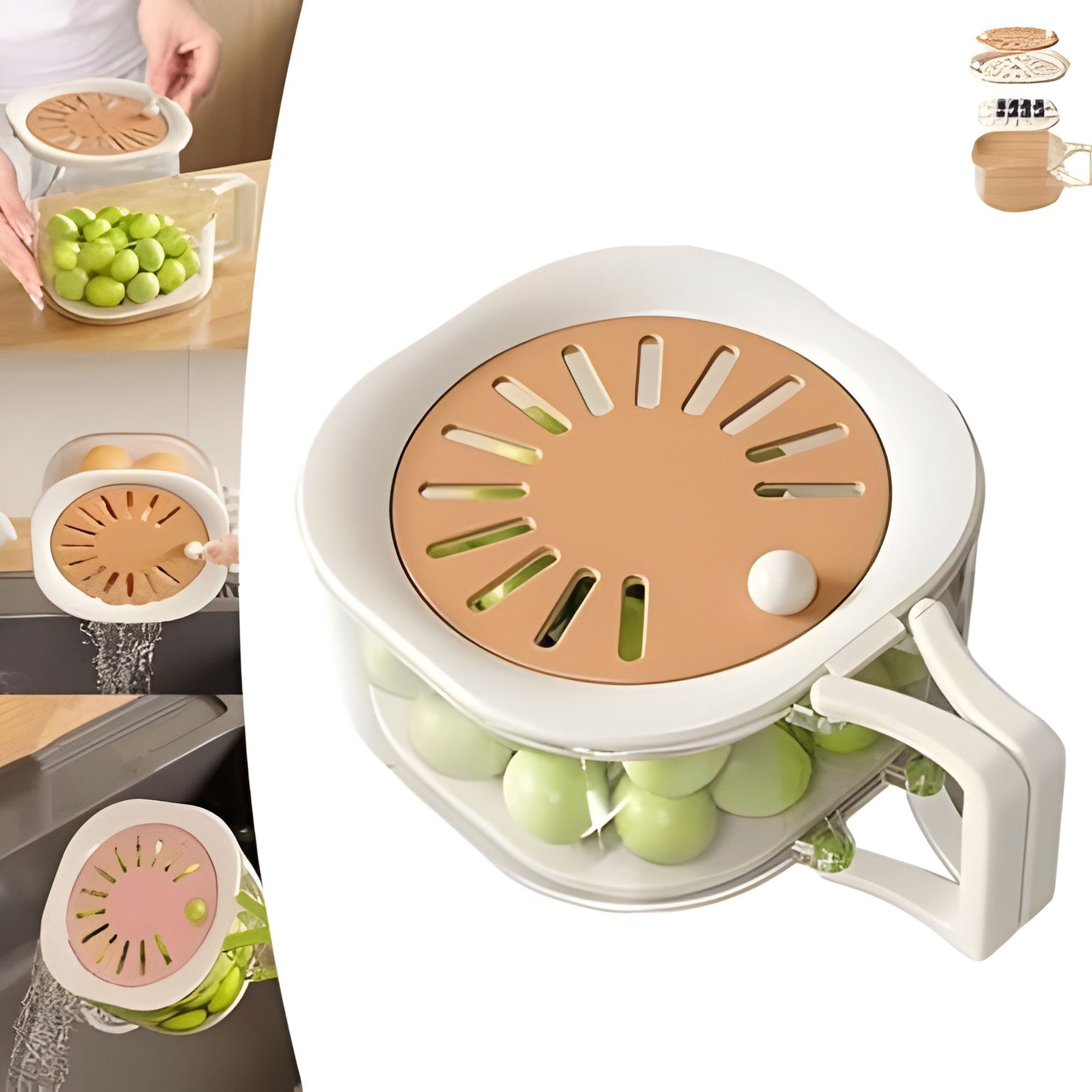 Cos de Scurgere pentru Fructe 2 in 1, Flippy, din Plastic Durabil, Filtru Telescopic, Scurgator de Fructe si Legume,