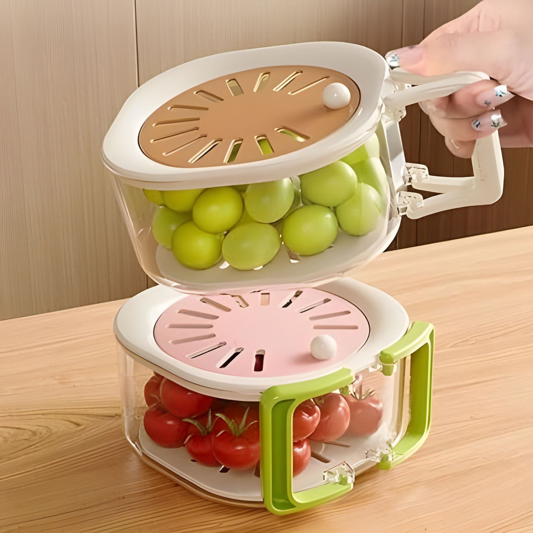 Cos de Scurgere pentru Fructe 2 in 1, Flippy, din Plastic Durabil, Filtru Telescopic, Scurgator de Fructe si Legume,