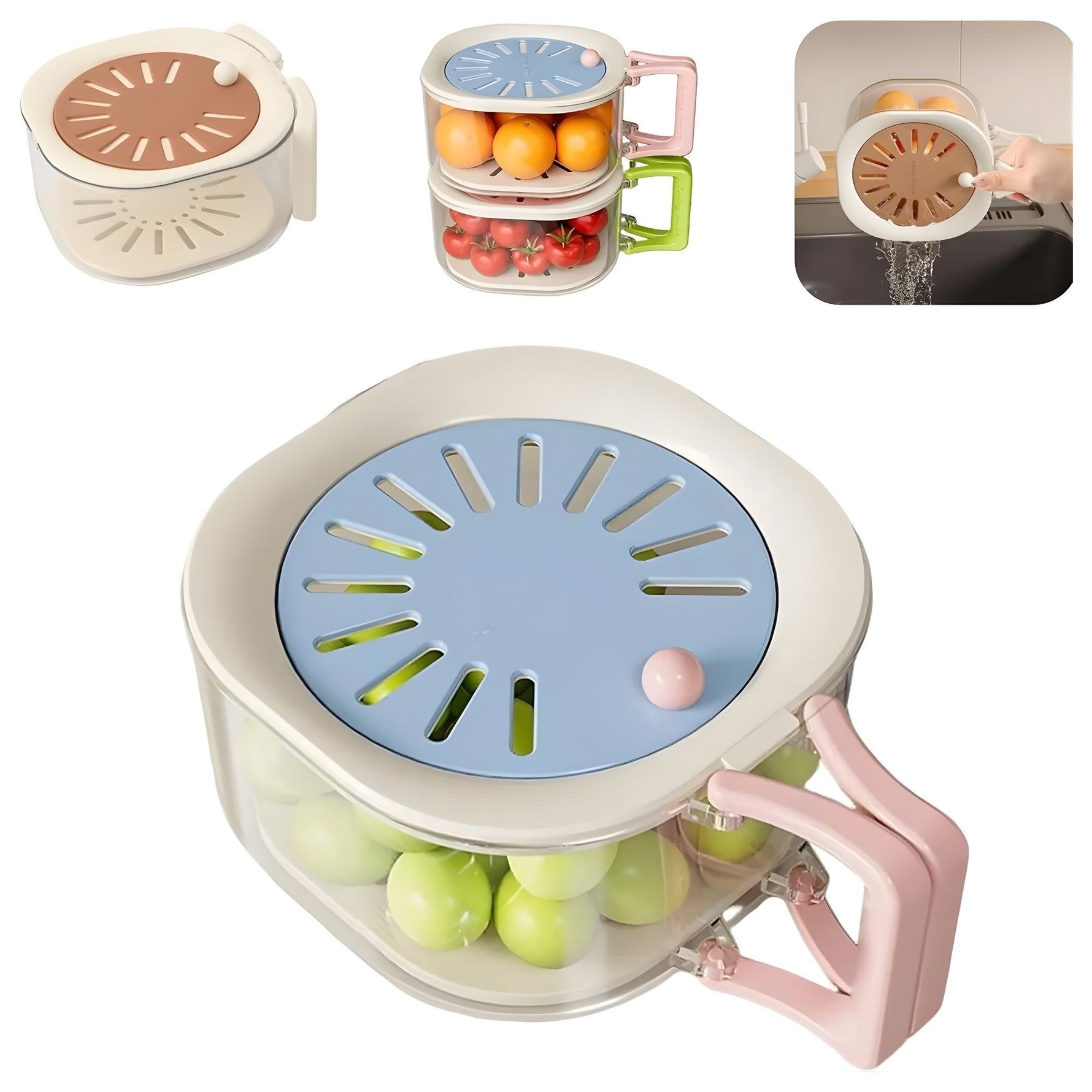 Cos de Scurgere pentru Fructe 2 in 1, Flippy, din Plastic Durabil, Filtru Telescopic, Scurgator de Fructe si Legume,