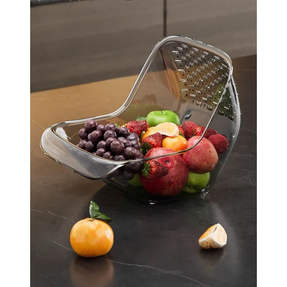 Cos de Spalat Legume/Fructe, Flippy, cu Scurgere Apa, din PET, 15.5 x 18.6 x 16.2 cm, Transparent