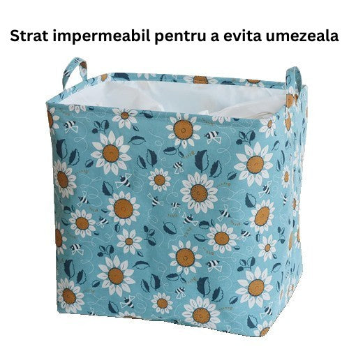 Cos depozitare, Flippy, Capac cu Snur, 175 L, Confectionat din Bumbac si un Strat Impermeabil, 50 x 50 x 70 cm,