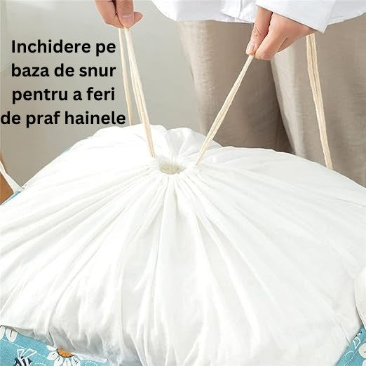 Cos depozitare, Flippy, Capac cu Snur, 175 L, Confectionat din Bumbac si un Strat Impermeabil, 50 x 50 x 70 cm,