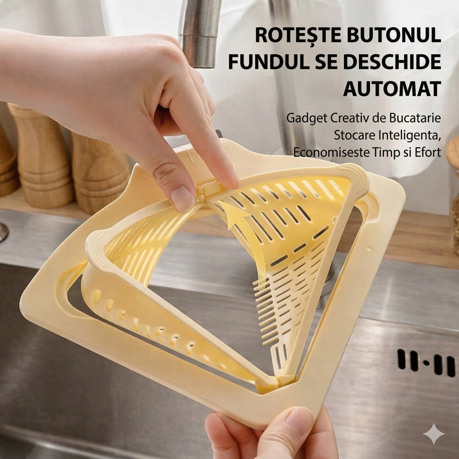 Cos Scurgere Chiuveta, Flippy, Strecuratoare Triunghiulara pentru Bucatarie, Suport Depozitare, Cos Perforat, Clatire