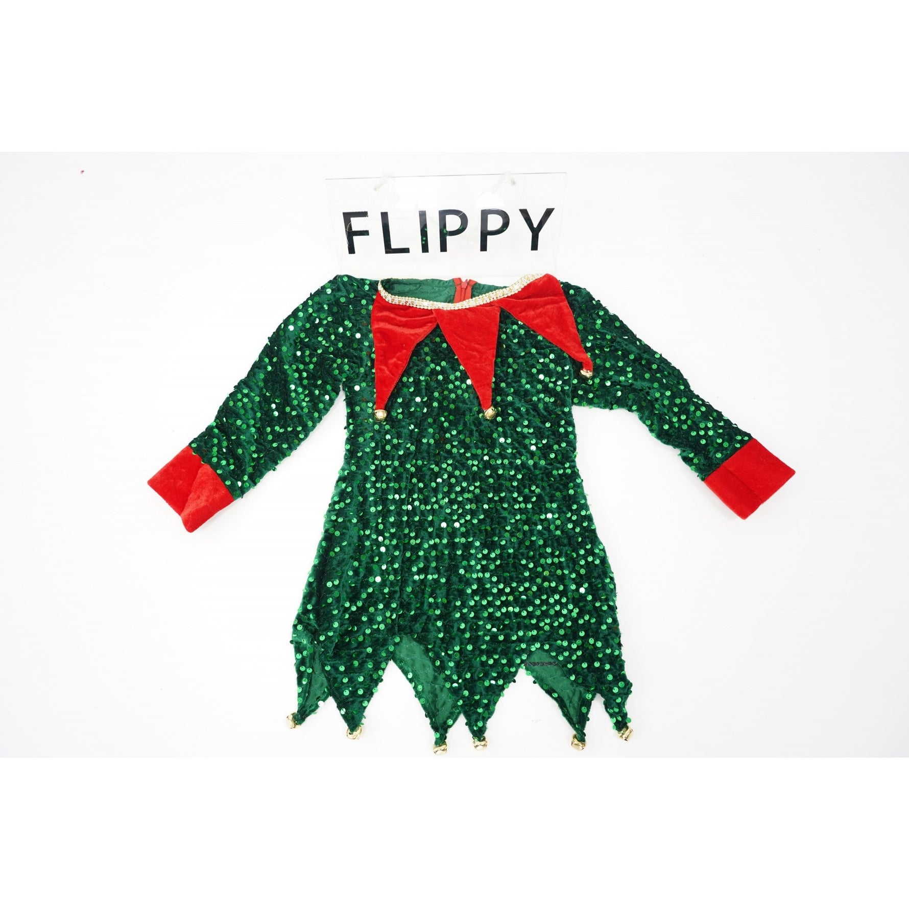 Costum Craciun, Flippy, Spiridus, rosu-verde, 7 - 9 ani, catifea