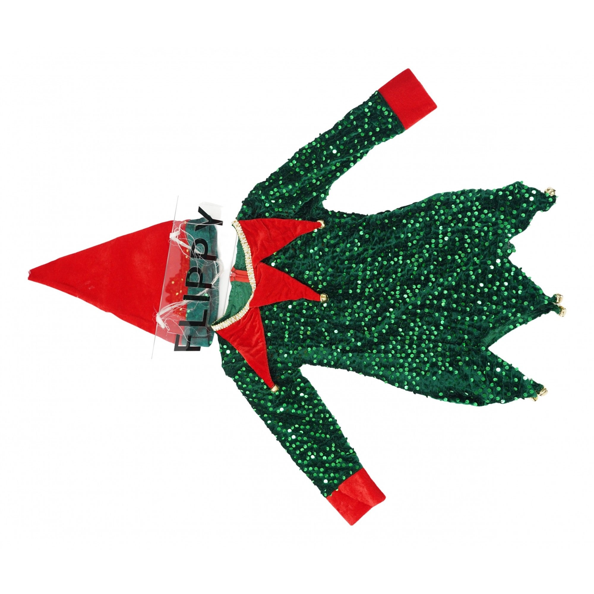 Costum Craciun, Flippy, Spiridus, rosu-verde, 7 - 9 ani, catifea