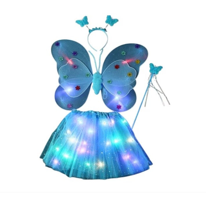 Costum Fluturas cu Aripi Modelabile Luminoase pentru Copii, Flippy, Fusta din Tul cu Lumini, Bagheta si Bentita, 4