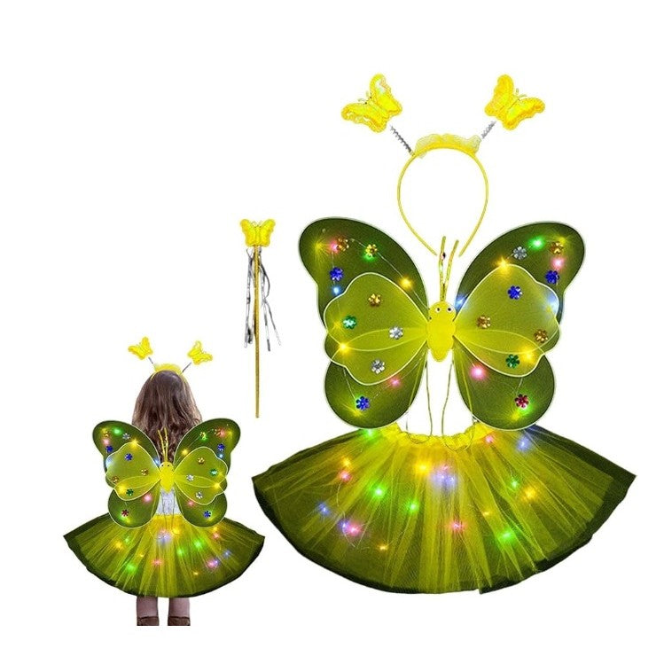 Costum Fluturas cu Aripi Modelabile Luminoase pentru Copii, Flippy, Fusta din Tul cu Lumini, Bagheta si Bentita, 4