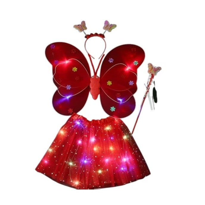 Costum Fluturas cu Aripi Modelabile Luminoase pentru Copii, Flippy, Fusta din Tul cu Lumini, Bagheta si Bentita, 4