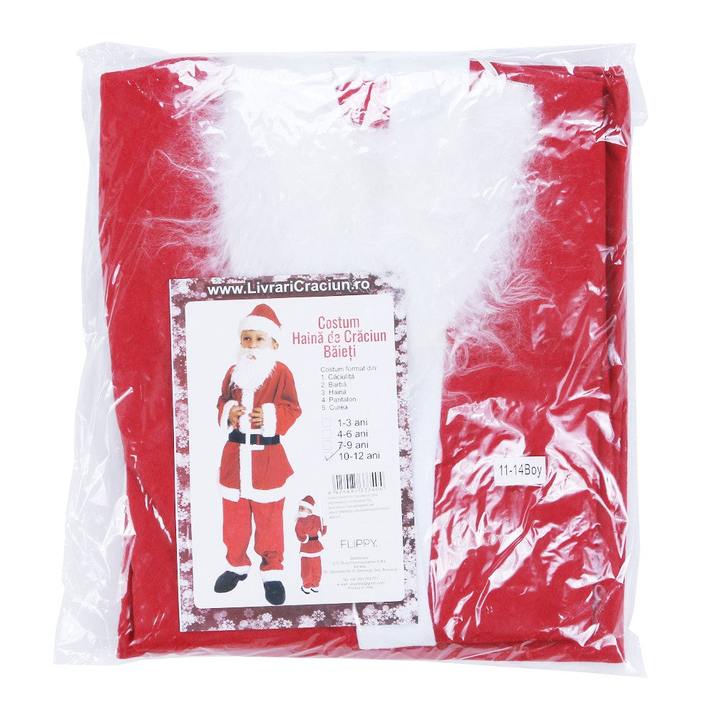 Costum Mos Craciun Flippy® Baiat, 10-12 ani, 5 piese, Polar