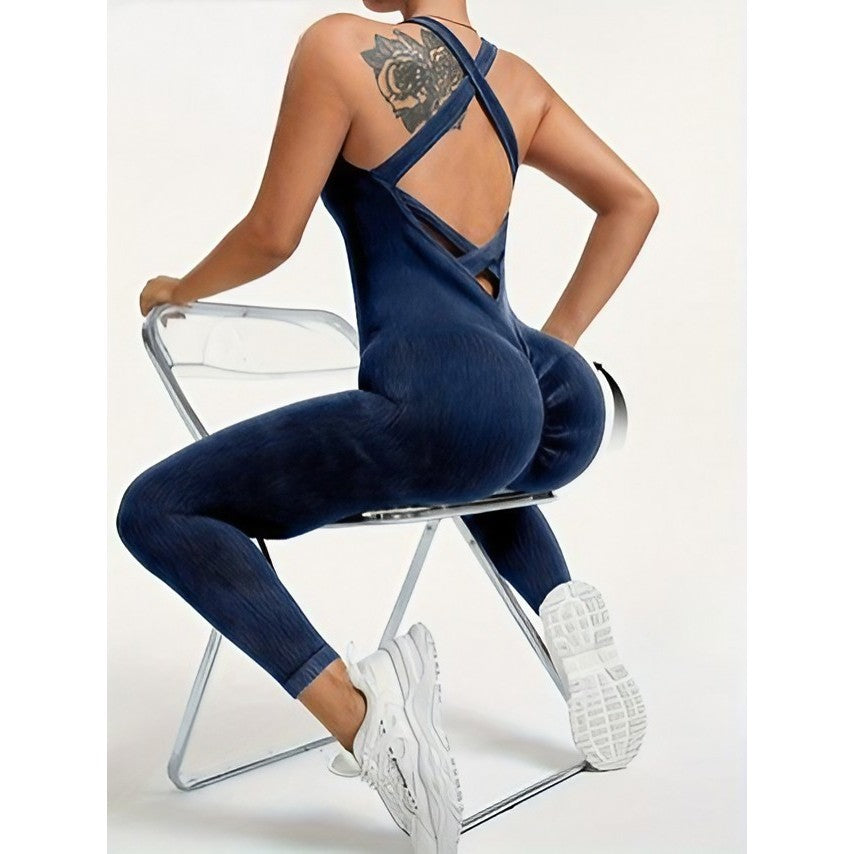 Costum Sport de Dama, Flippy, One Piece, pentru Yoga, Elastic, Fara Cusaturi, Albastru Marin, Marime S