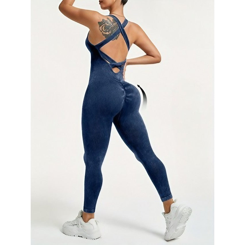 Costum Sport de Dama, Flippy, One Piece, pentru Yoga, Elastic, Fara Cusaturi, Albastru Marin, Marime S