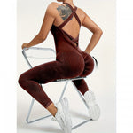 Costum Sport de Dama, Flippy, One Piece, pentru Yoga, Elastic, Fara Cusaturi, Maro Inchis, Marime M