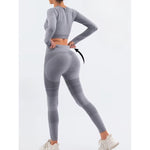 Costum Sport de Dama, Flippy, pentru Yoga, Talie Inalta, Top Scurt, Elastic, Gri, Marime L