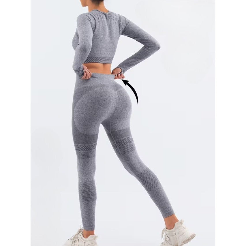 Costum Sport de Dama, Flippy, pentru Yoga, Talie Inalta, Top Scurt, Elastic, Gri, Marime L