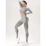 Costum Sport de Dama, Flippy, pentru Yoga, Talie Inalta, Top Scurt, Elastic, Gri, Marime L