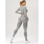 Costum Sport de Dama, Flippy, pentru Yoga, Talie Inalta, Top Scurt, Elastic, Gri, Marime L