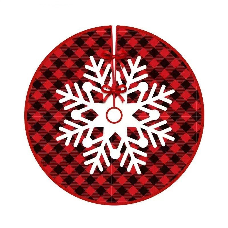 Covoras pentru Bradul de Craciun, Flippy, din Tesatura Pufoasa, cu Fundite de Prindere, Model Fulg de Nea, Carouri
