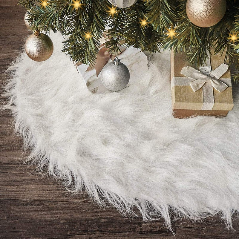 Covor pentru bradul de Craciun White Haipai, diametru 120 cm, blana cu o grosime 4 cm, alb