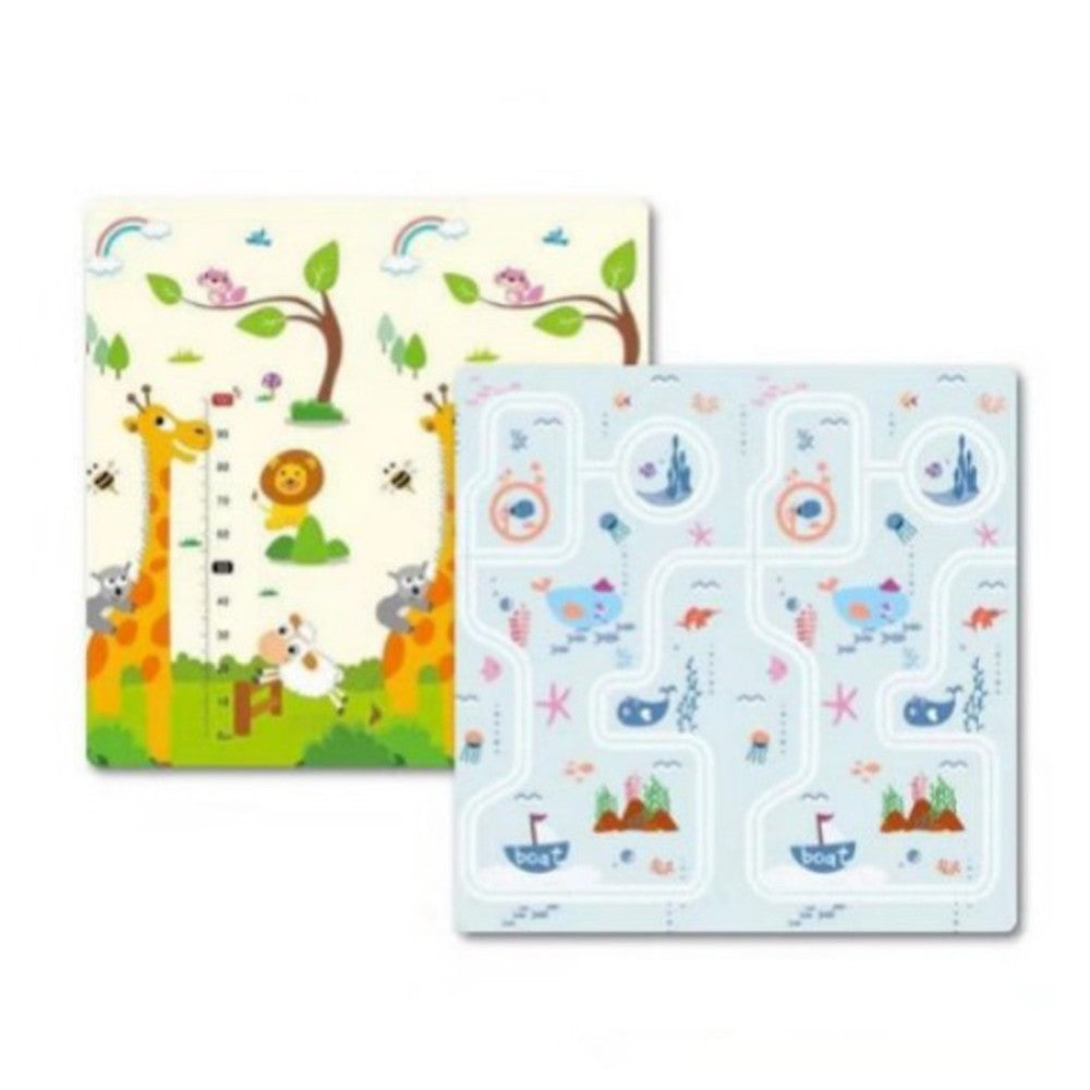Covoras de Joaca pentru Copii Termic cu 2 Fete, Flippy, Model Girafe si Calatorie pe Mare, cu Spuma, Impermeabil,
