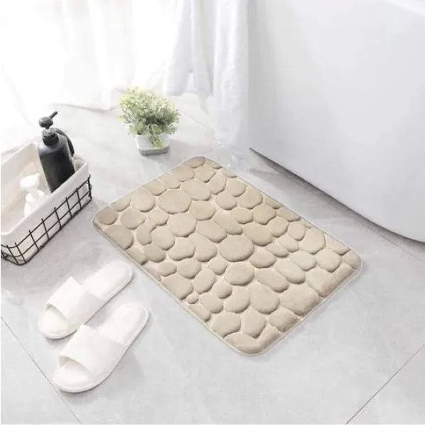 Covoras pentru Baie Antiderapant, Flippy, Uscare Rapida, Model 3D Piatra, 40x60 cm, Bej