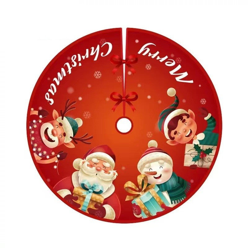 Covoras pentru Bradul de Craciun, Flippy, din Tesatura Pufoasa, cu Fundite de Prindere, Model Mos Craciun si