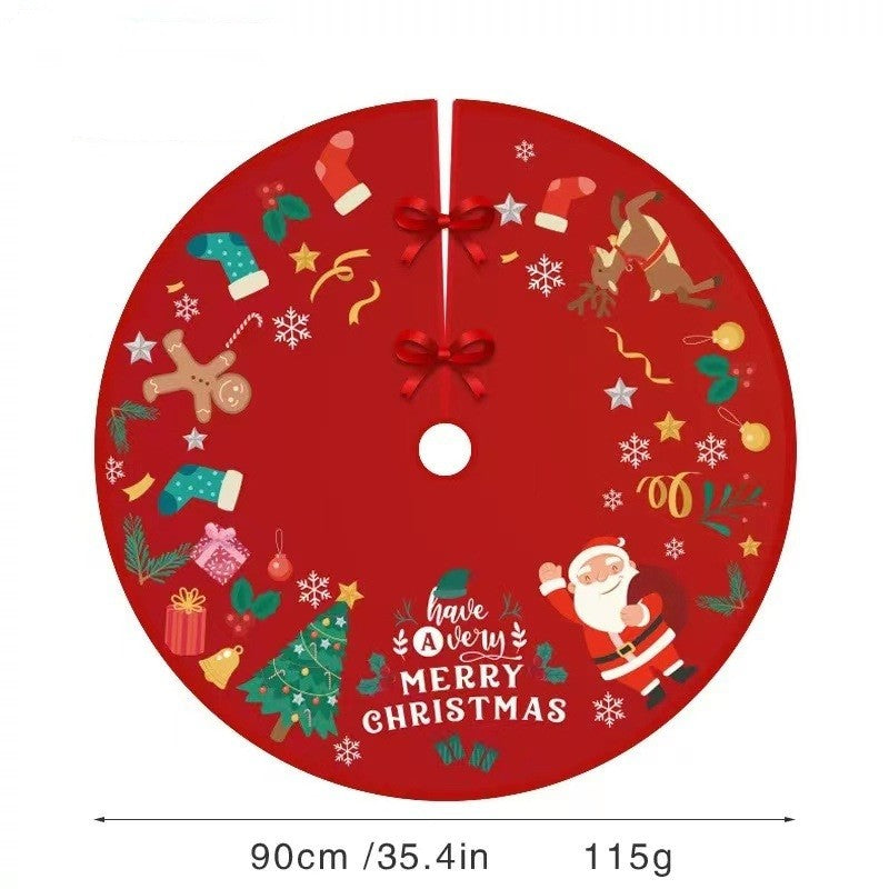 Covoras pentru Bradul de Craciun, Flippy, din Tesatura Pufoasa, cu Fundite de Prindere, Model Mos Craciun, Rosu,