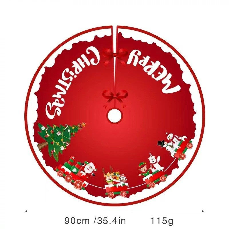 Covoras pentru Bradul de Craciun, Flippy, din Tesatura Pufoasa, cu Fundite de Prindere, Model Sania lui Mos Craciun,