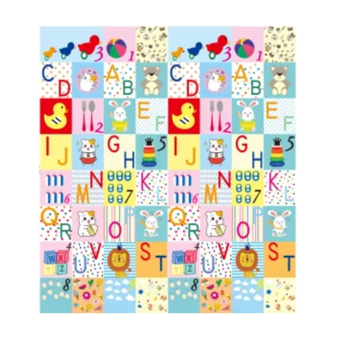 Covoras pentru Copii, Flippy, cu 2 Fete, Model Litere/Girafe, din XPE+PE, Impermeabil, Antiderapant, Protectie Termica,
