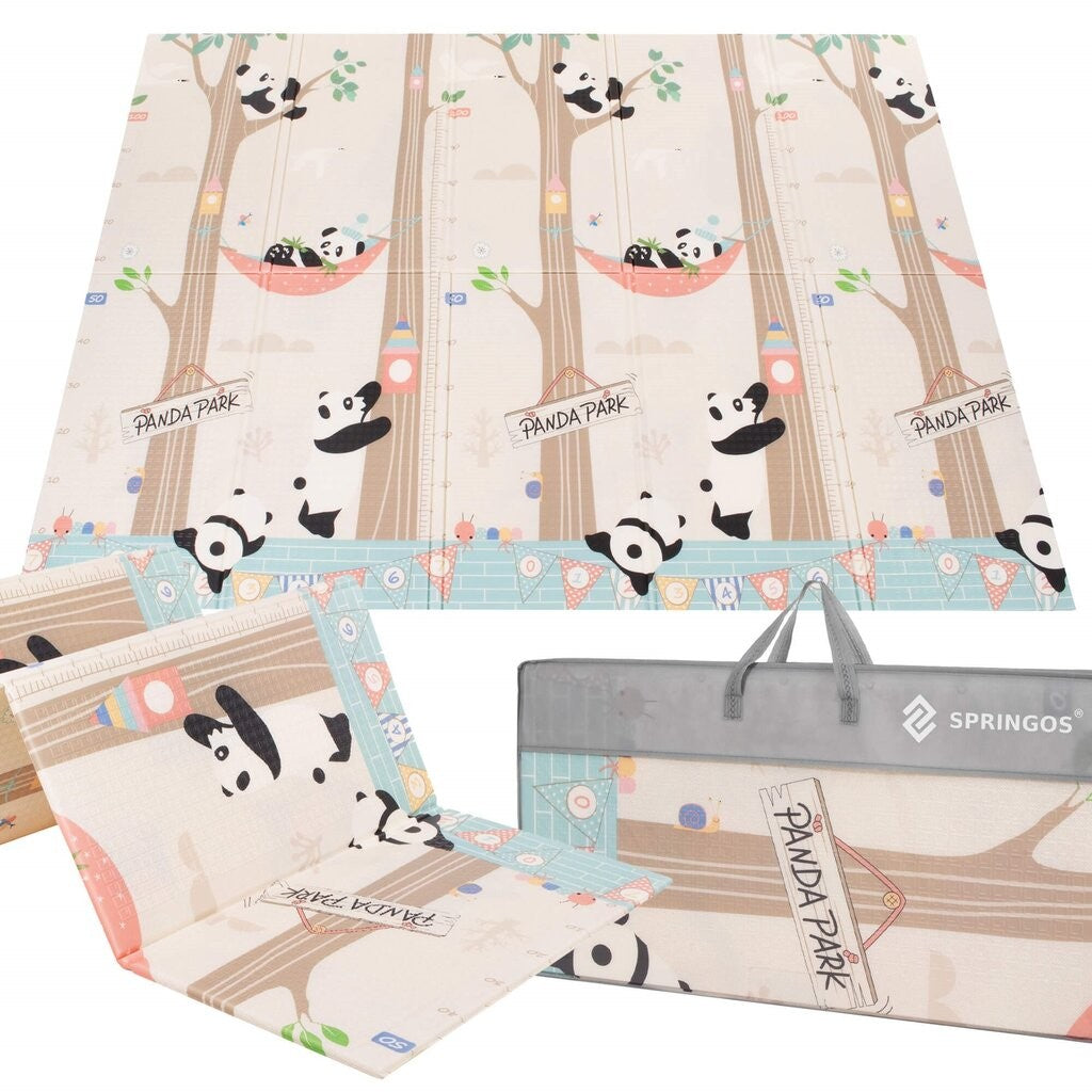 Covoras pentru Copii, Flippy, cu 2 Fete, Model Panda/Party, din XPE+PE, Impermeabil, Antiderapant, Protectie Termica,