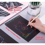 Caiet cu fise razuibile Flippy, DIY Magic Scratch, 12 File, Curcubeu, Creion din Lemn, Cartonase negre, 14.5 x 10 cm,
