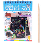 Caiet cu fise razuibile Flippy, DIY Magic Scratch, 12 File, Curcubeu, Creion din Lemn, Cartonase negre, 14.5 x 10 cm,