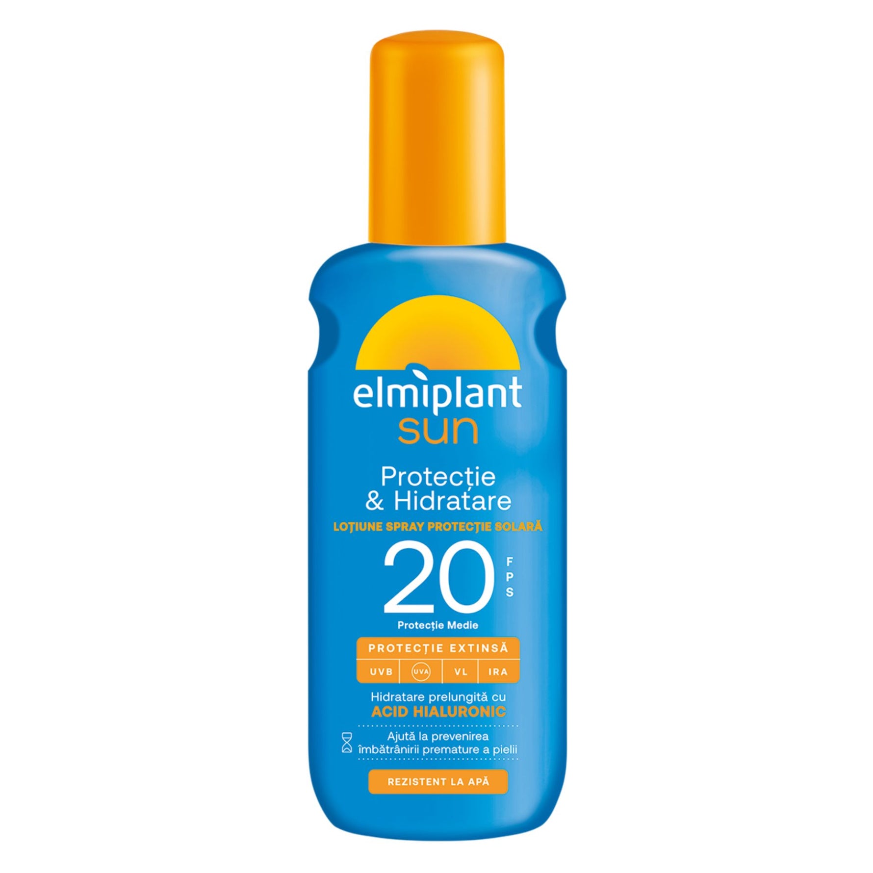 Crema de Soare, Lotiune Spray Pentru Protectie Solara, Elmiplant Sun, Protectie si Hidratare cu Acid Hialuronic, SPF